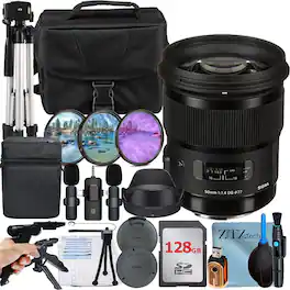 Bundle - Sigma - 50mm f/1.4 Art DG HSM Lens for Canon + 128GB Memory Card + Lavalier Microphone + ZeeTech - Black