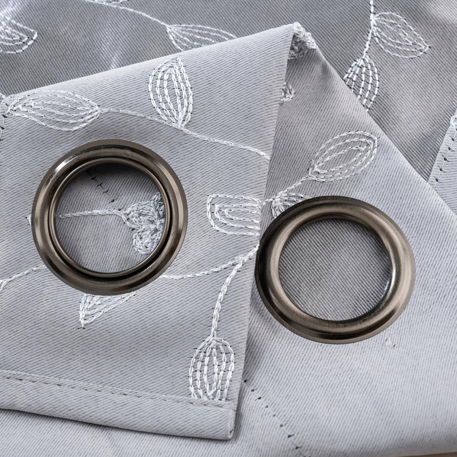 Left. RT Designers Collection - RT Designer Collection Lilian Embroidered Blackout Luxurious Decorative Grommet Curtain Panel 54" x 84" Silver - Silver.