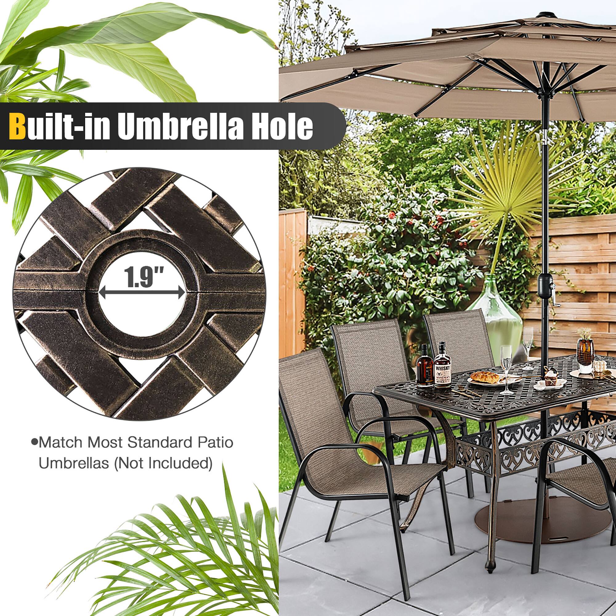 Built-in Umbrella Hole 1.9" Match Most Standard Patio Umbrellas (Not Included)