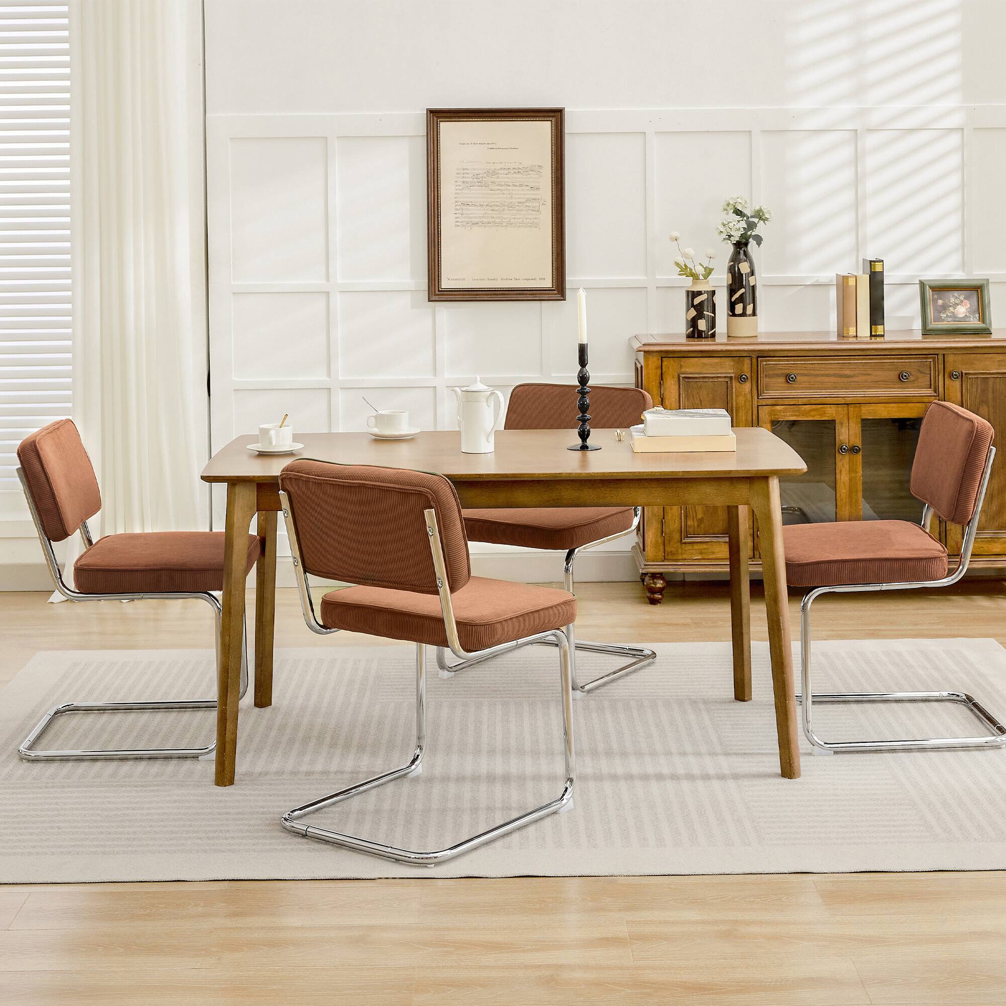 Alt View 5. KERDOM - Mid Century Modern Dining Chairs Set of 2, Velvet Fabric Vintage Kitchen Side Chairs 2pc Cantilever Armless Accent Chair - Brown.