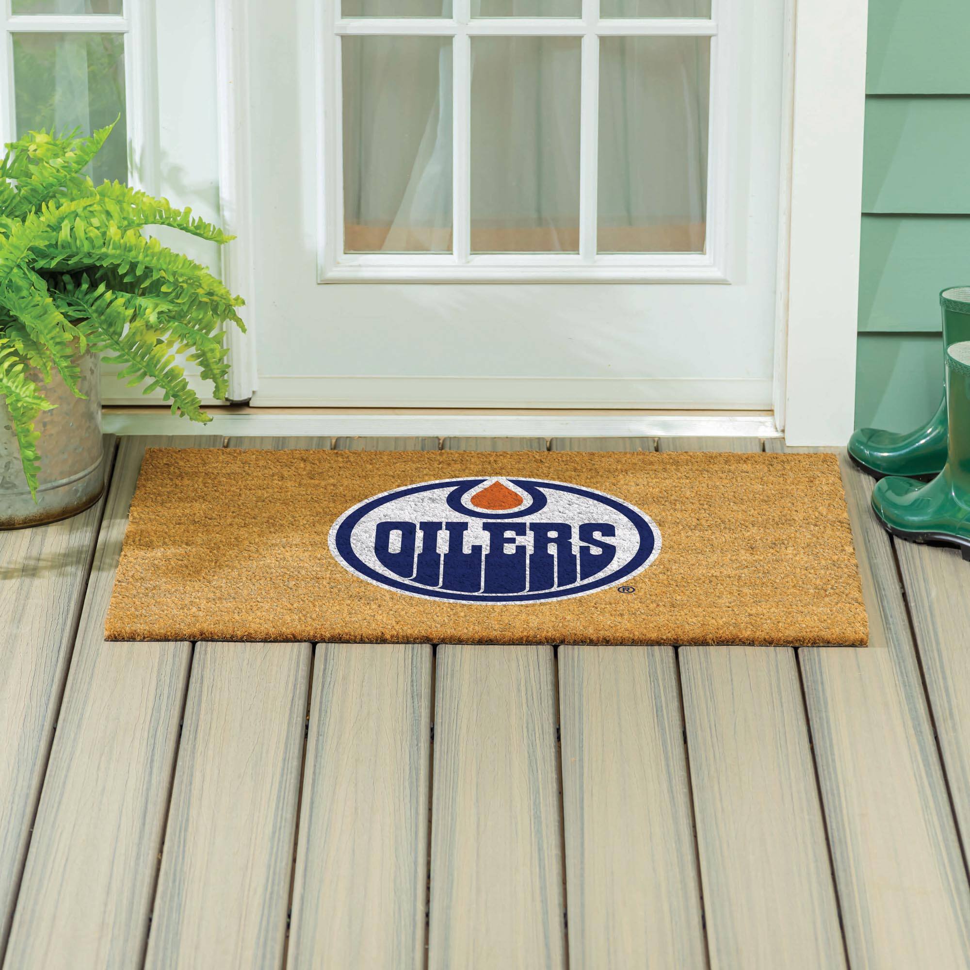 Alt View 3. Evergreen Enterprises - Edmonton Oilers 24" x 36" Outdoor Team Logo Coir Mat - Brown.