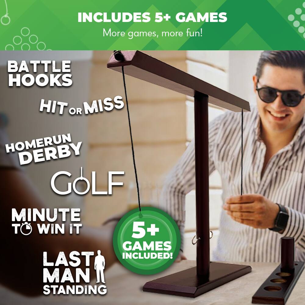 INCLUDES 5+ GAMES  
More games, more fun!  
BATTLE HOOKS  
HIT OR MISS  
HOMERUN DERBY  
GOLF  
MINUTE TO WIN IT  
LAST MAN STANDING  
5+ GAMES INCLUDED!
