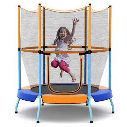 Front. Kadyn - Kids Trampoline, Outdoor Jumper,48" Toddler Trampoline with Safety Enclosure Net-Orange.