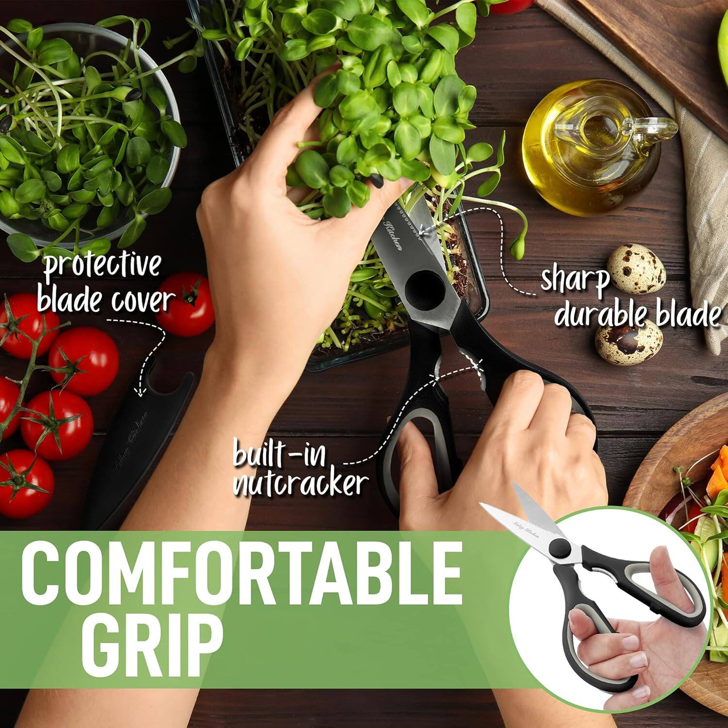 protective blade cover  
sharp durable blade  
built-in nutcracker  
COMFORTABLE GRIP