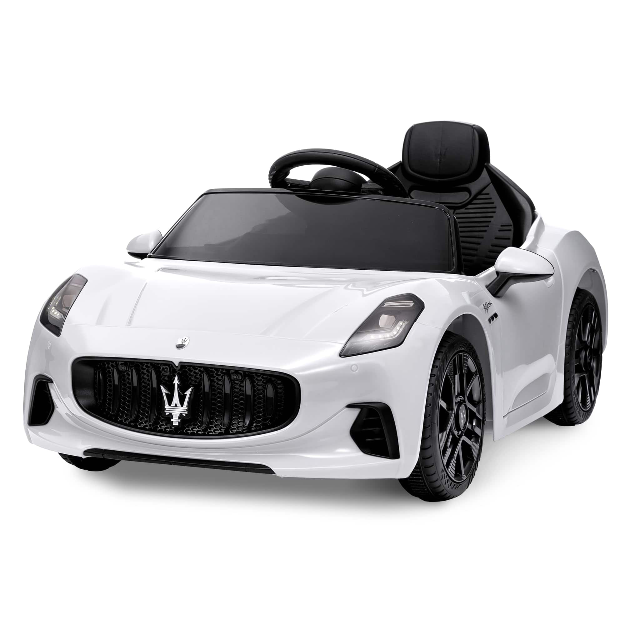 Jojoka - 12V Licensed Maserati GranCabrio Kids Ride On Car, Electric Sports Vehicle w/ Remote Control, LED Lights & Seatbelt - White