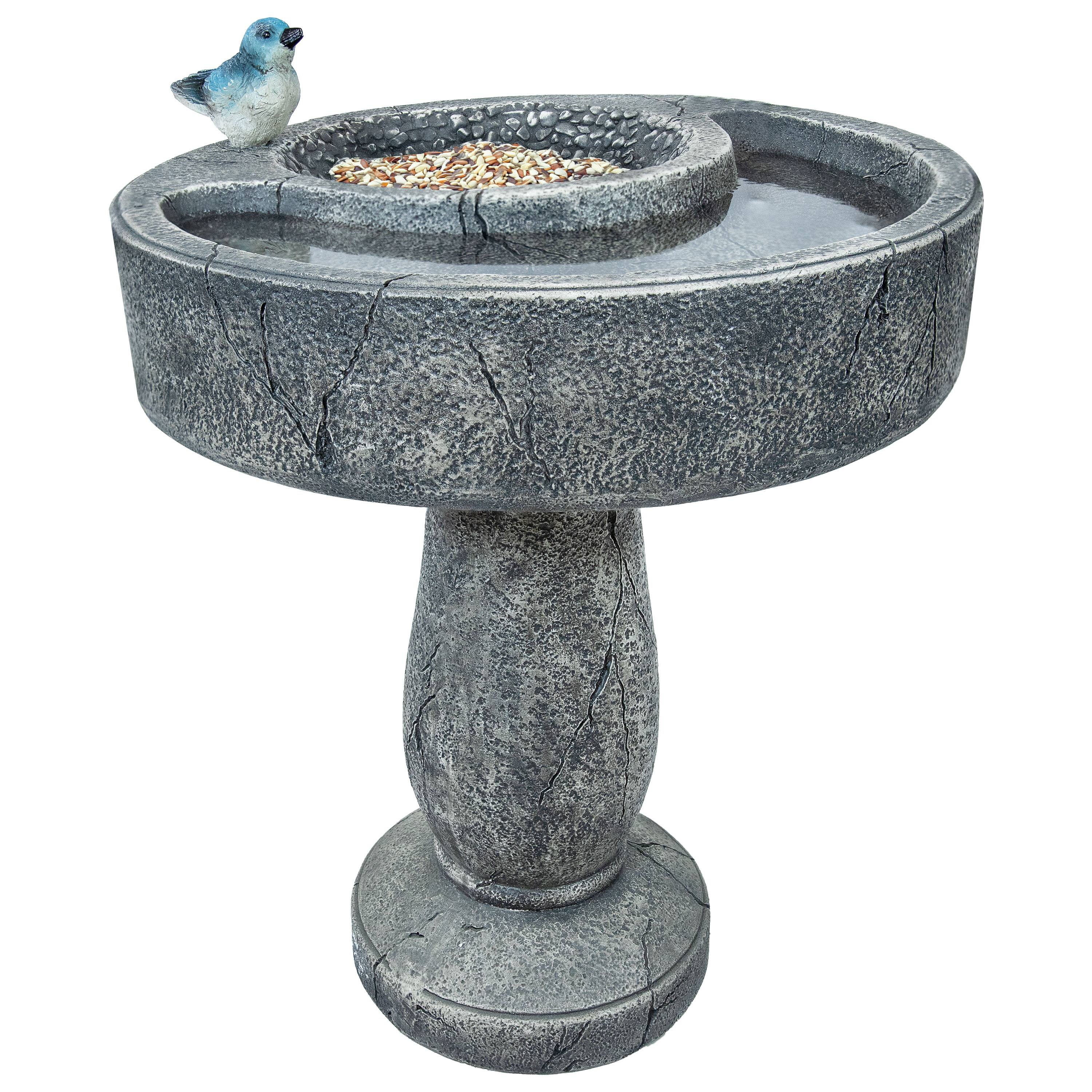 Alt View 7. Sunnydaze - Bird Bath with Birdseed Feeder Compartment - 29" - Gray.