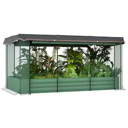 Outsunny - Steel Planter Box with Crop Cage and Shade Cloth, Raised Garden Bed for Flowers - Green