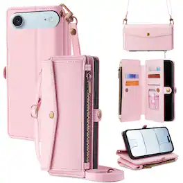 Dteck - Crossbody Wallet Case for Apple iPhone Air with Zipper Purse, Shockproof Protective Cover with Kickstand - Pink