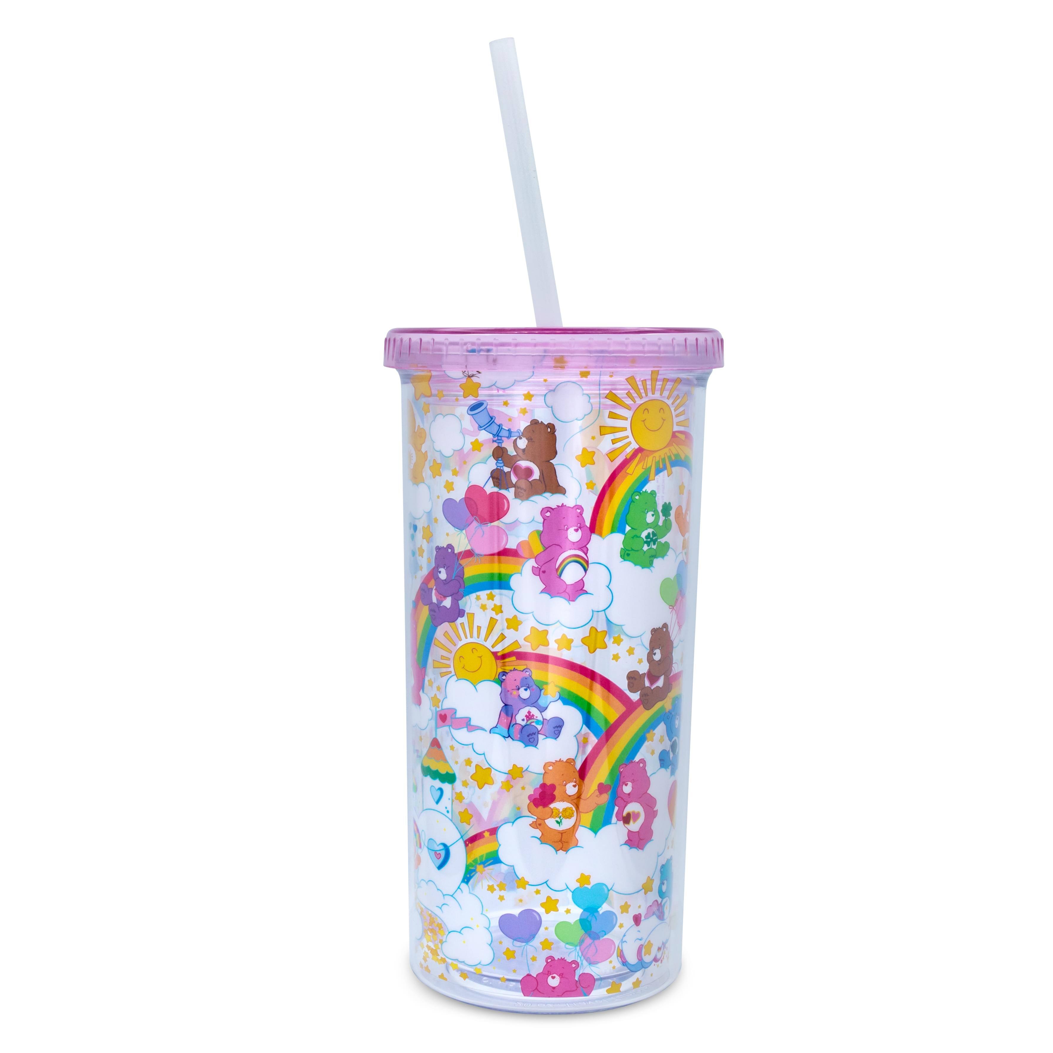 Silver Buffalo - Care Bears Rainbow Stars Carnival Cup With Lid and Straw | Holds 20 Ounces - Yellow