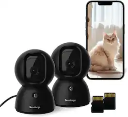 Sensforge - 2.5K Pan-Tilt Security Camera, AI Detection, 360° Coverage, Two-Way Audio, Dual-Band Wi-Fi, 64GB, 2-Pack - Black
