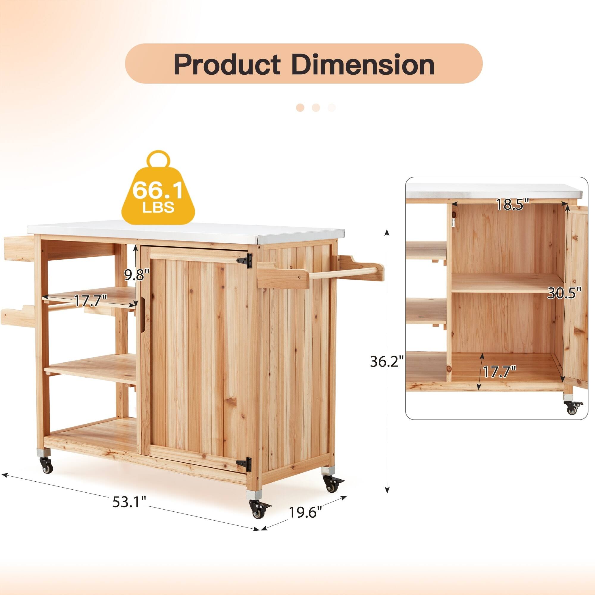 Product Dimension: 66.1 LBS, 18.5", 9.8", 17.7", 30.5", 36.2", 17.7", 53.1", 19.6"