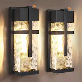 partphoner - Hammered Glass Dusk to Dawn Exterior Wall Lantern, Waterproof Porch Light - Black
