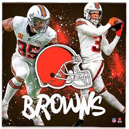 Open Road Brands - Cleveland Browns Jerry Jeudy &-Myles Garrett 12" x 12" Logo Splash Canvas Art - Brown
