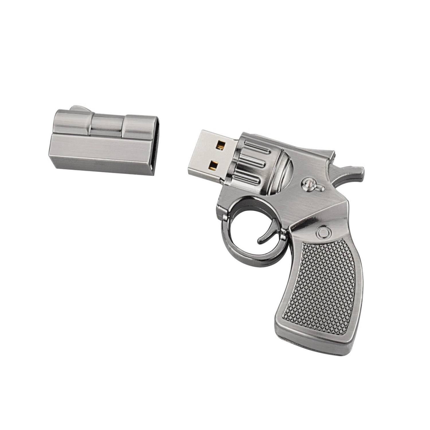 Left. Stock Preferred - 32GB USB 2.0 Metal Gun Flash Drive – Novelty Memory Stick - Silver.