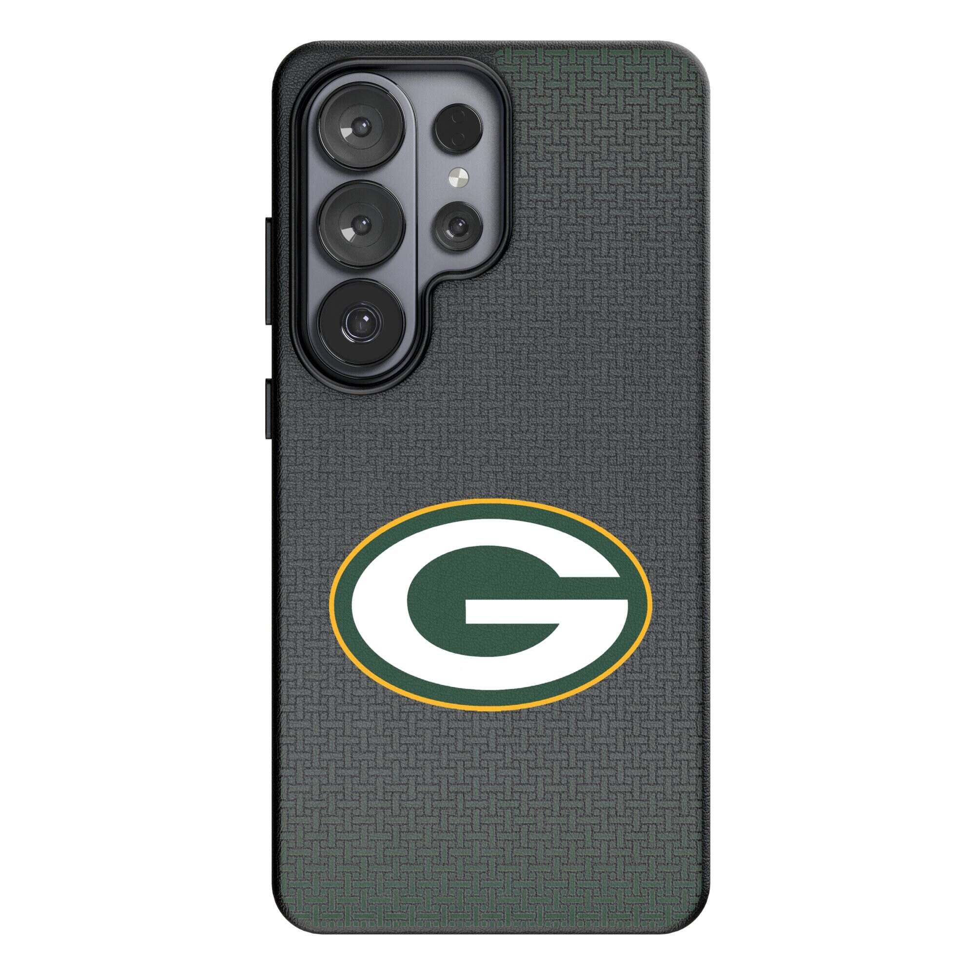 Front. Keyscaper - Green Bay Packers Linen Galaxy Magnetic Bump Case - S26 Ultra - Black.