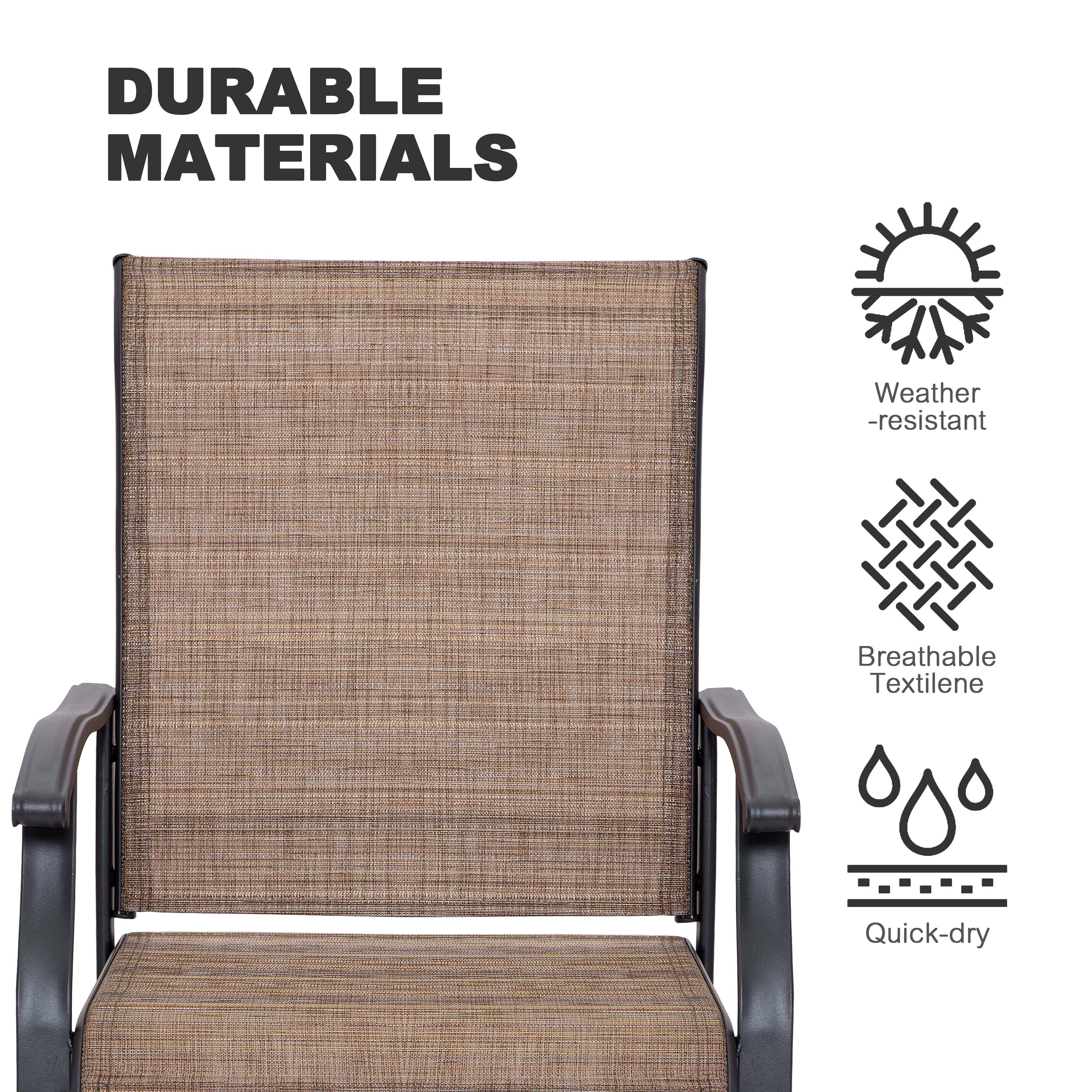 DURABLE MATERIALS

- Weather-resistant
- Breathable Textilene
- Quick-dry