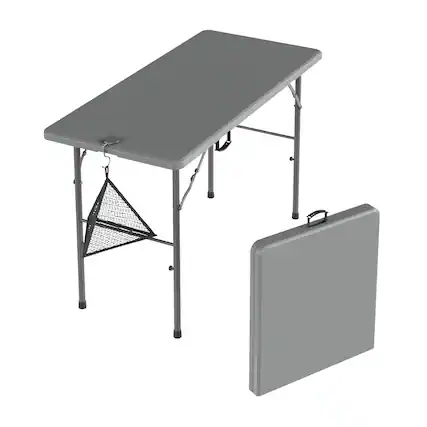 Front. Vecelo - Portable Folding Card Table and Chairs Set for 4 – HDPE Space Saving Folding Table for Indoor Outdoor Events - Grey Table.