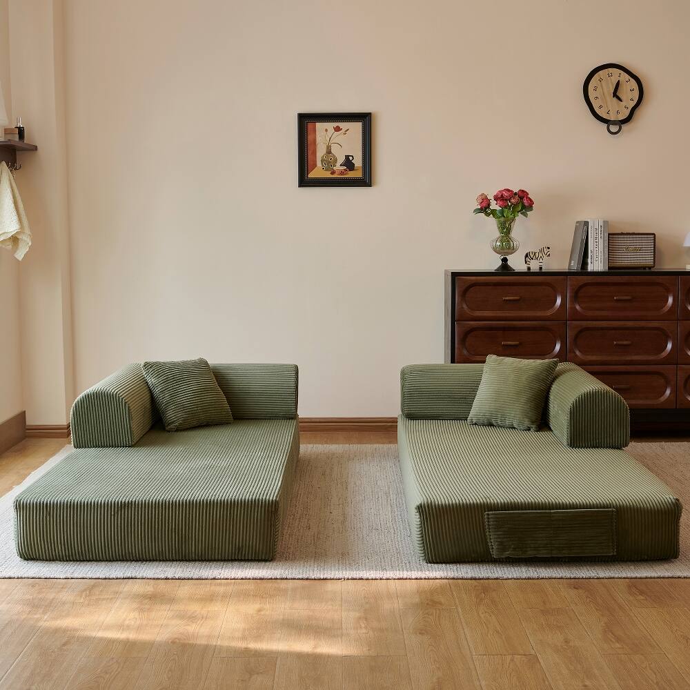 Alt View 4. Loheer - Loheer 78.8 Inch Compression Sofa Convertible Floor Sofa Bed Corduroy Loveseat - Beige.