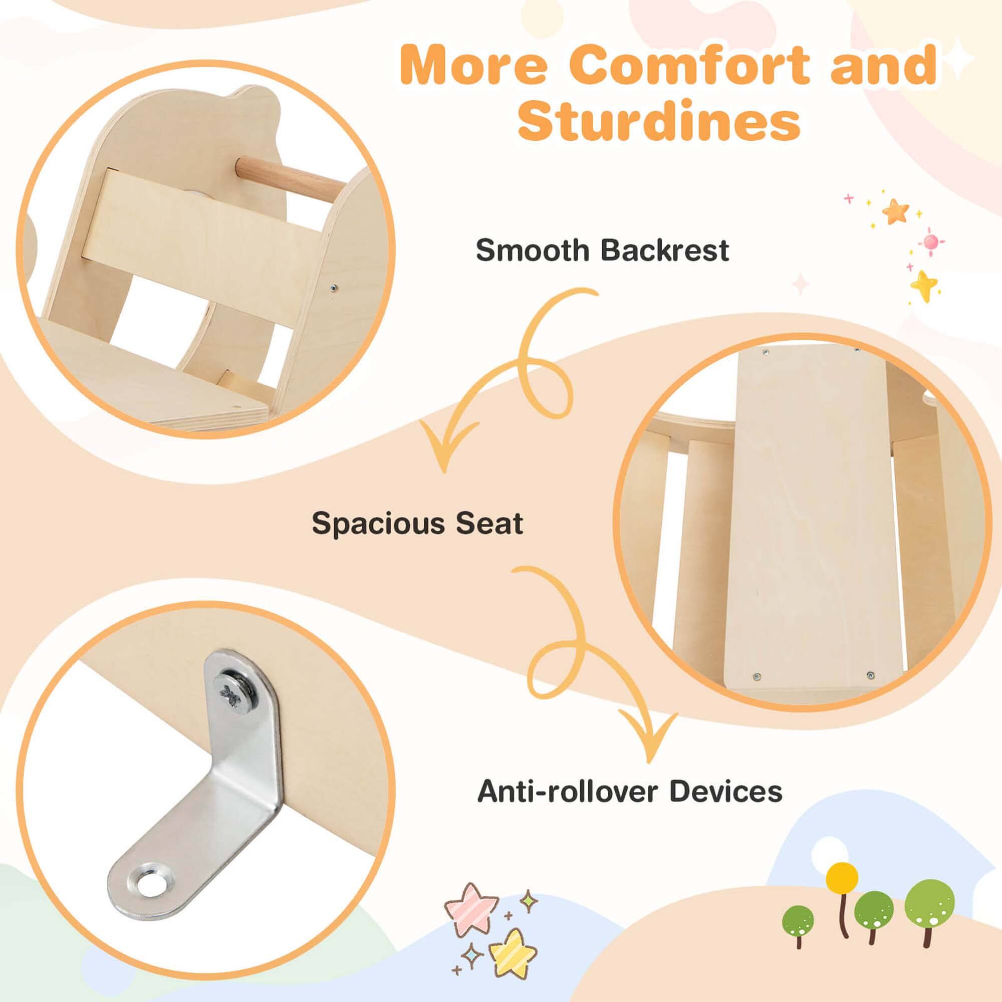 More Comfort and Sturdiness
Smooth Backrest
Spacious Seat
Anti-rollover Devices
