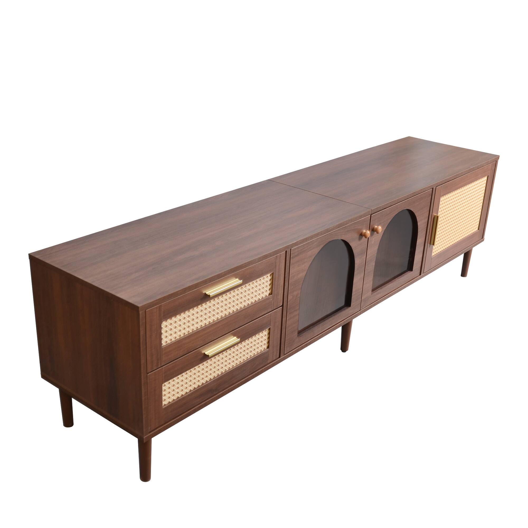 Alt View 6. Z-Edge - Rattan TV Stand for Tvs up to 80" Entertainment Center with 2 Drawers & 3 Cabinets, Media Console Table for Living Room - Walnut.
