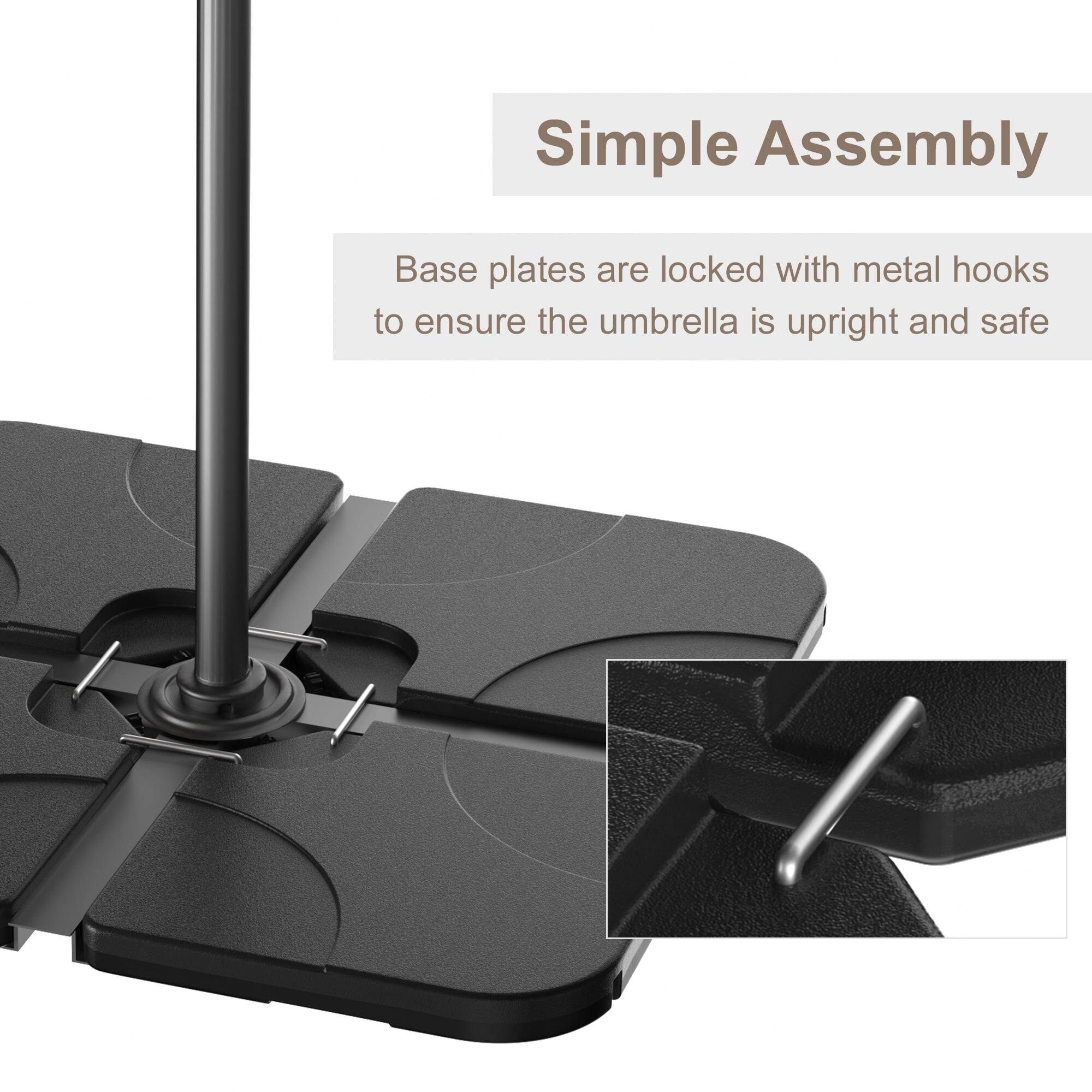 Simple Assembly

Base plates are locked with metal hooks to ensure the umbrella is upright and safe