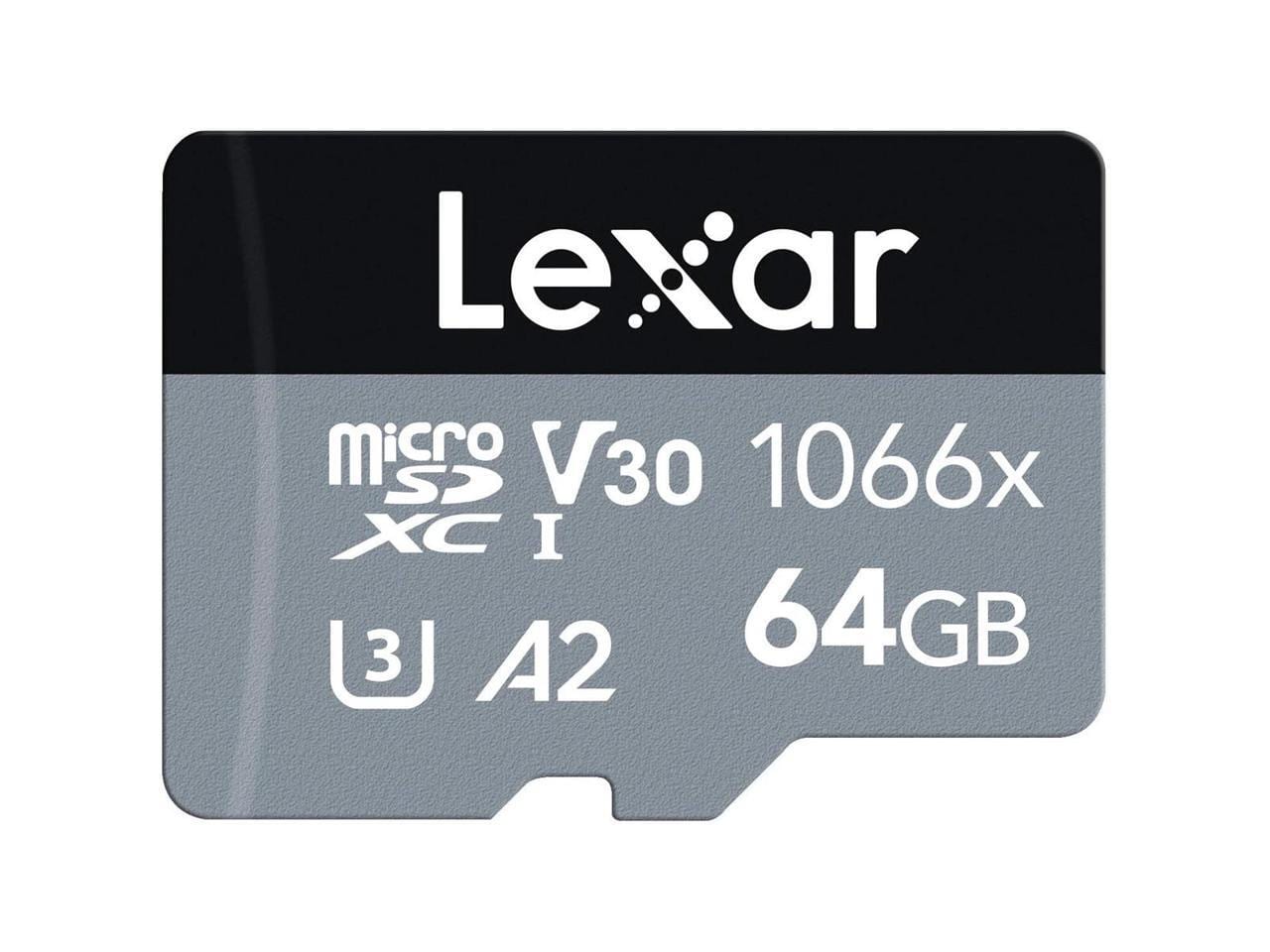 Lexar - SILVER Professional 1066x 64GB microSDXC UHS-I Memory Card with SD Adapter