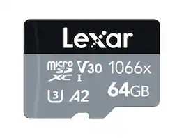 Lexar - SILVER Professional 1066x 64GB microSDXC UHS-I Memory Card with SD Adapter