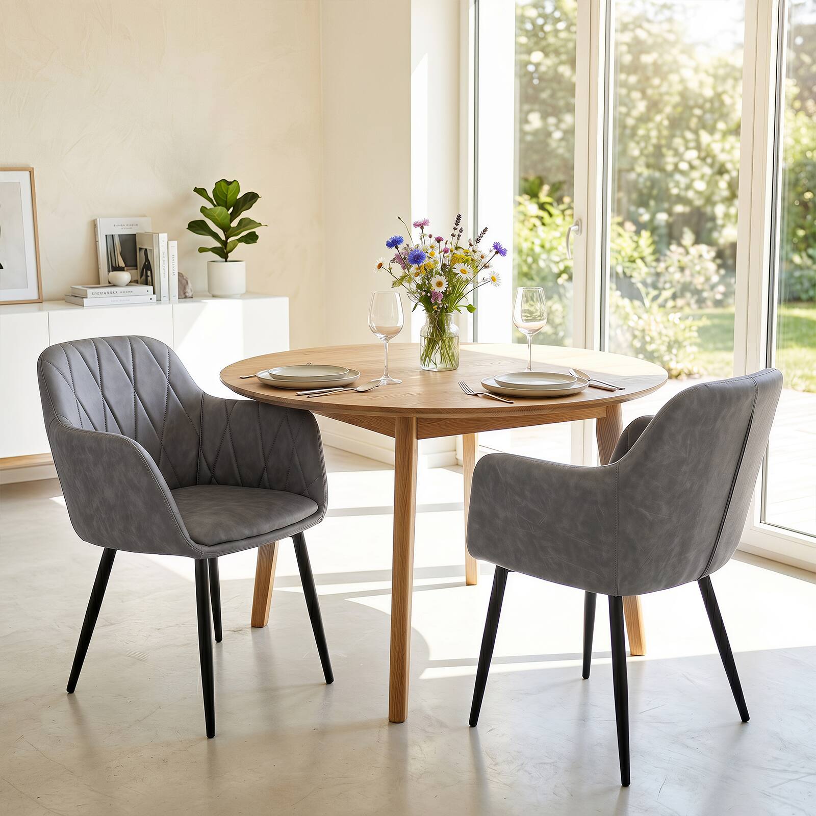 Alt View 3. Costway - Costway Dining Chairs Set of 2, Upholstered PU Leather Kitchen Chairs with Curved Back - Gray.