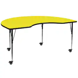 Flash Furniture - Wren Mobile 48''W x 96''L Kidney HP Laminate Activity Table - Standard Height Adjustable Legs - Yellow