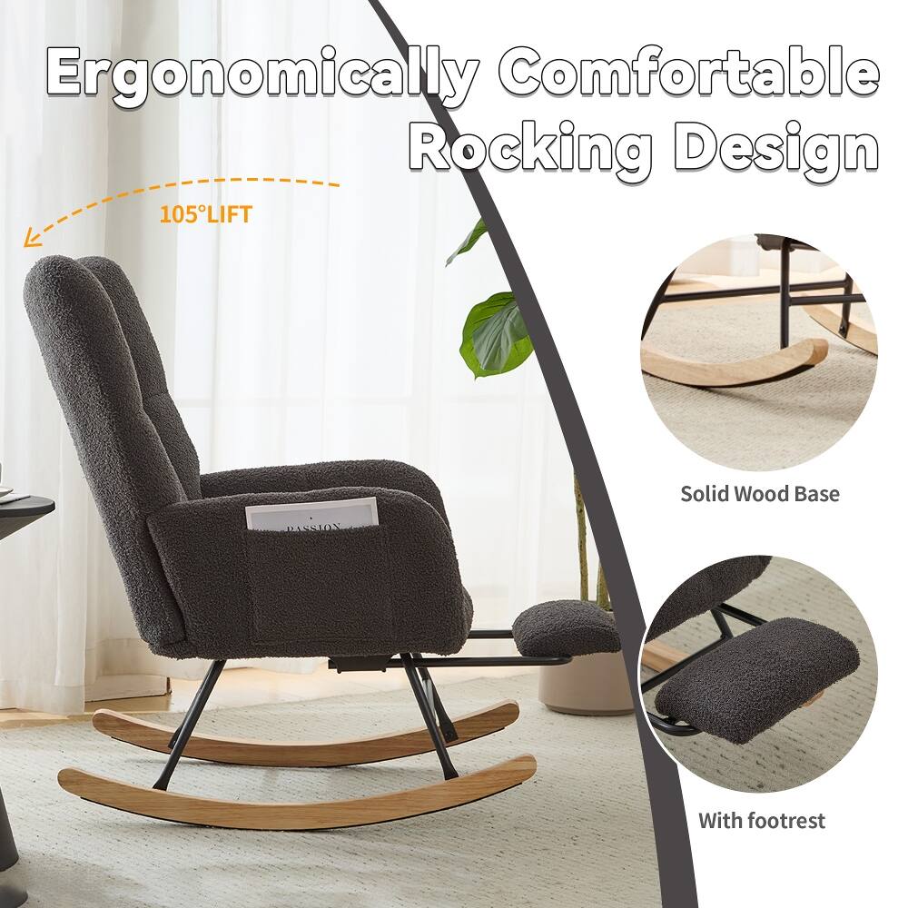Ergonomically Comfortable Rocking Design  
105° LIFT  
Solid Wood Base  
With footrest