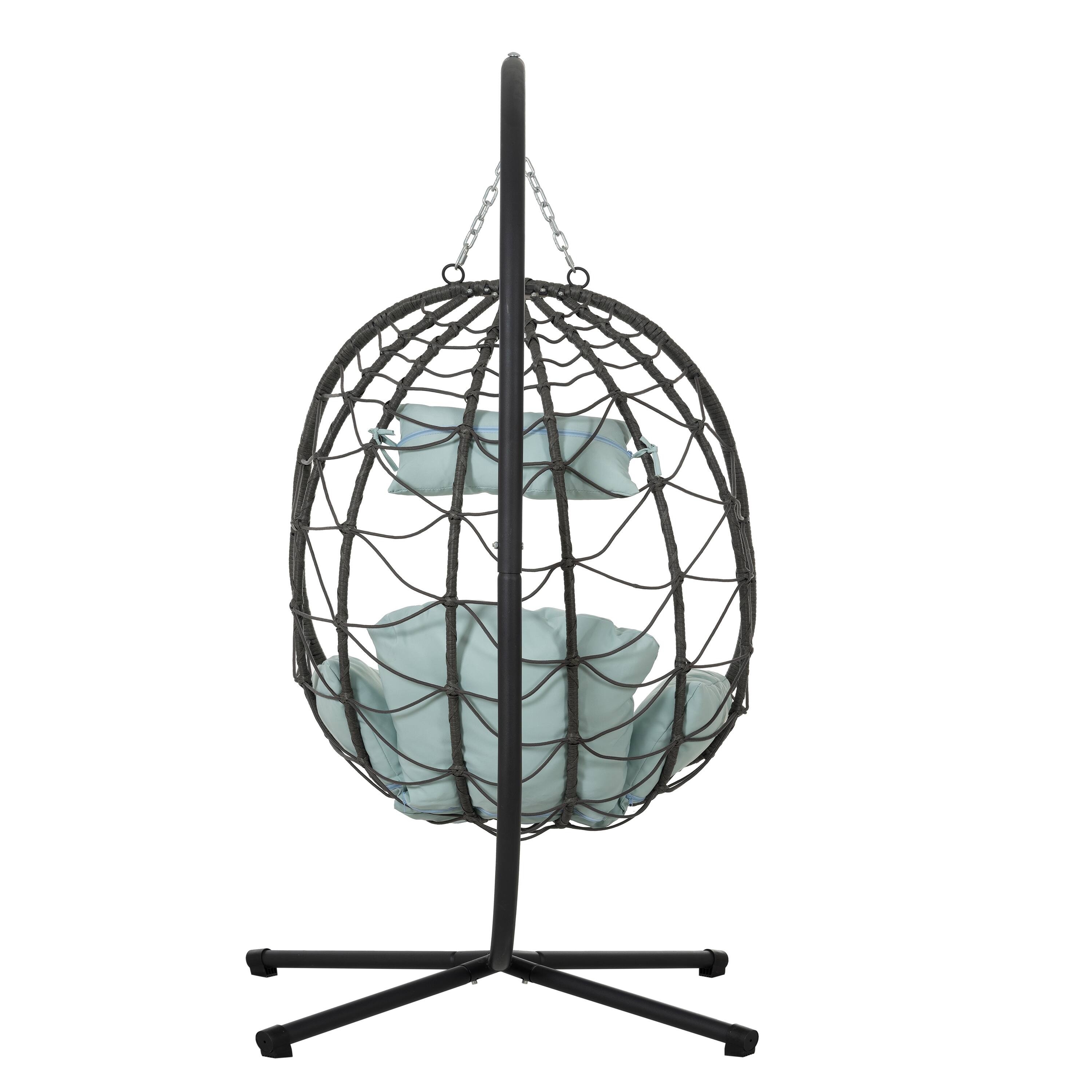 Angle. APRILSOUL - Egg Chair with Stand Indoor Outdoor Swing Chair Patio Wicker Hanging Chair with Stand for Bedroom Living Room - Gray.