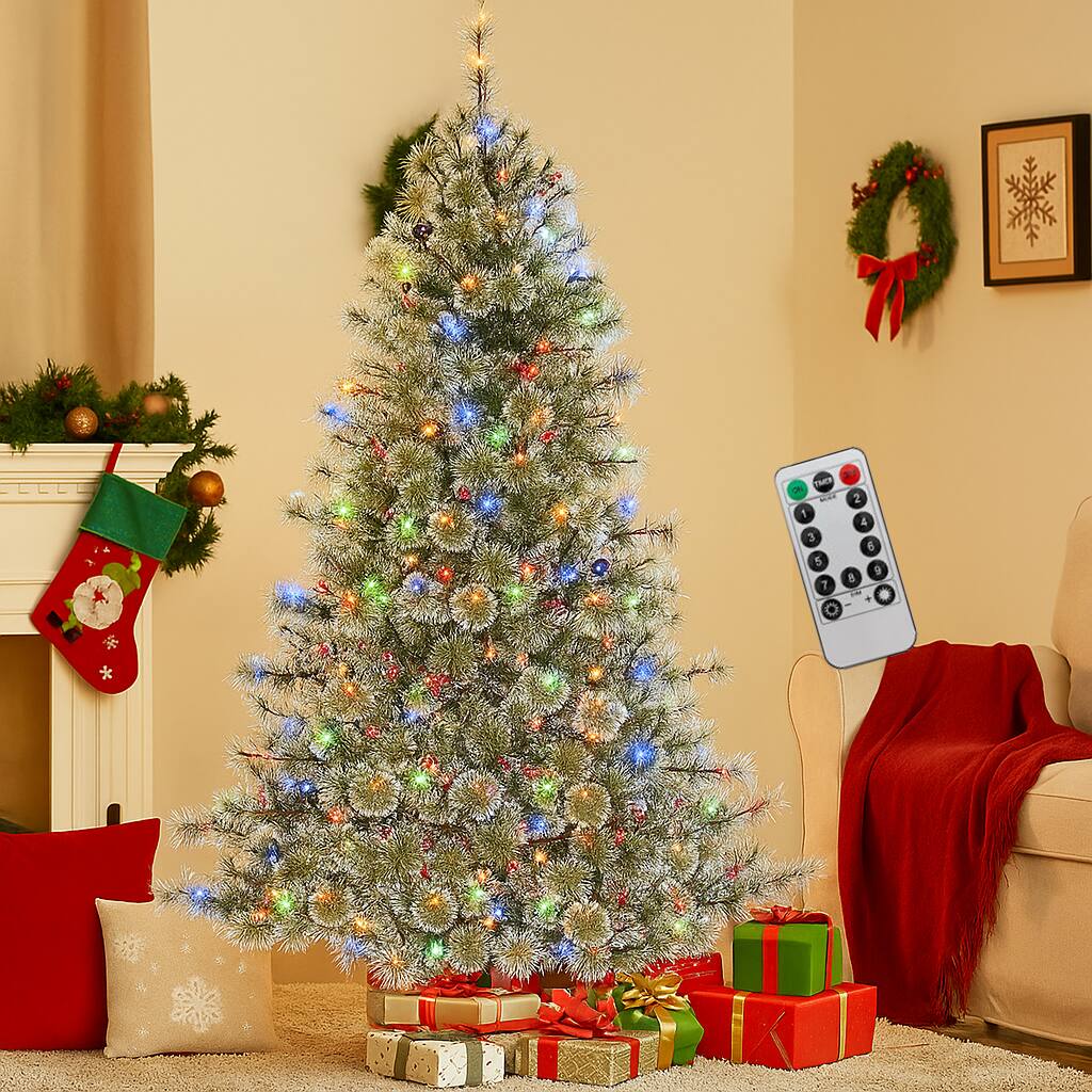 Angle. BreeBe - Artificial Xmas Tree 6FT/7.5FT/9FT Pre-Lit with Hinged Design & Fast Power Connector - Green.