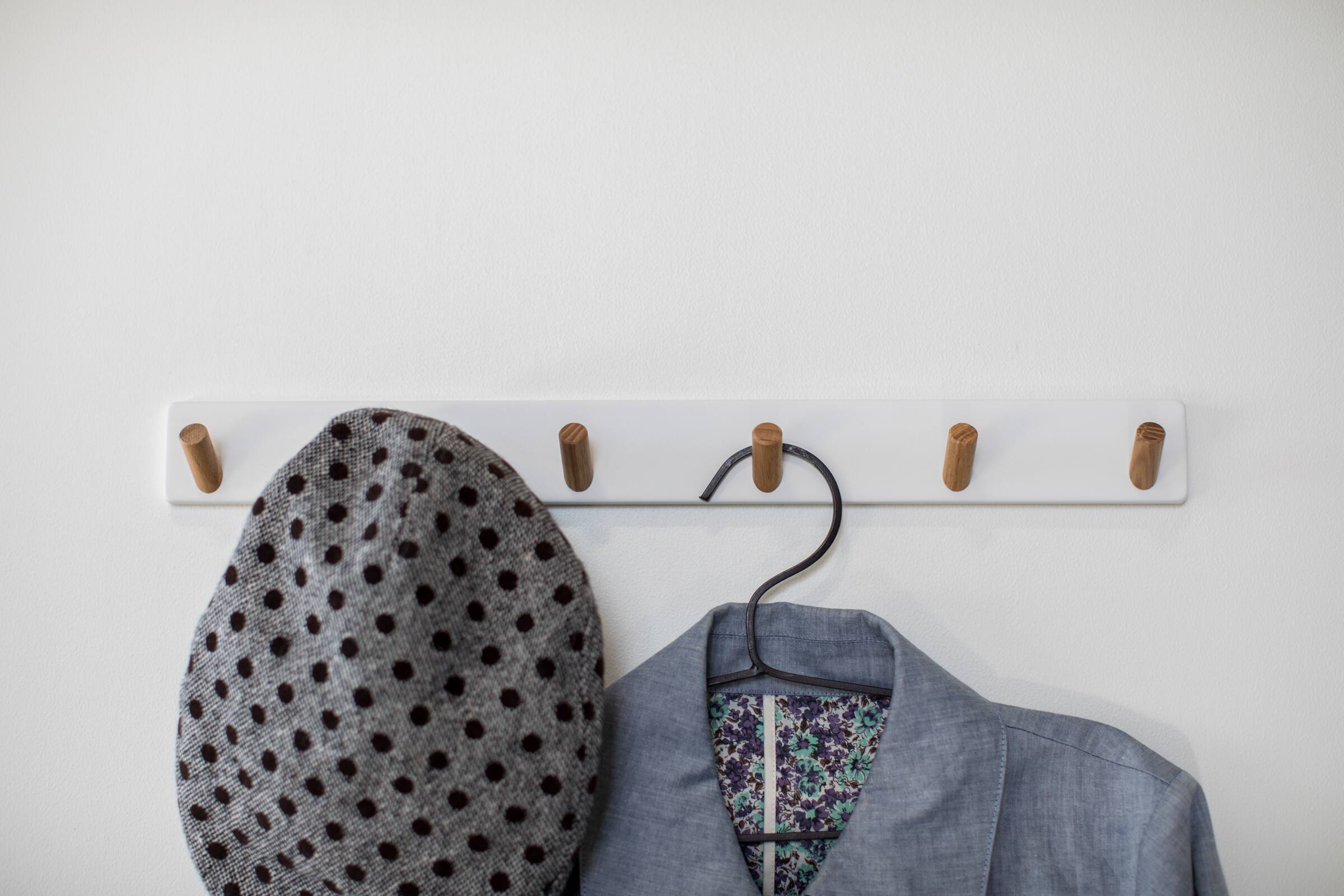 Left. Yamazaki Home - Wall-Mounted Coat Rack - Steel + Wood - White.
