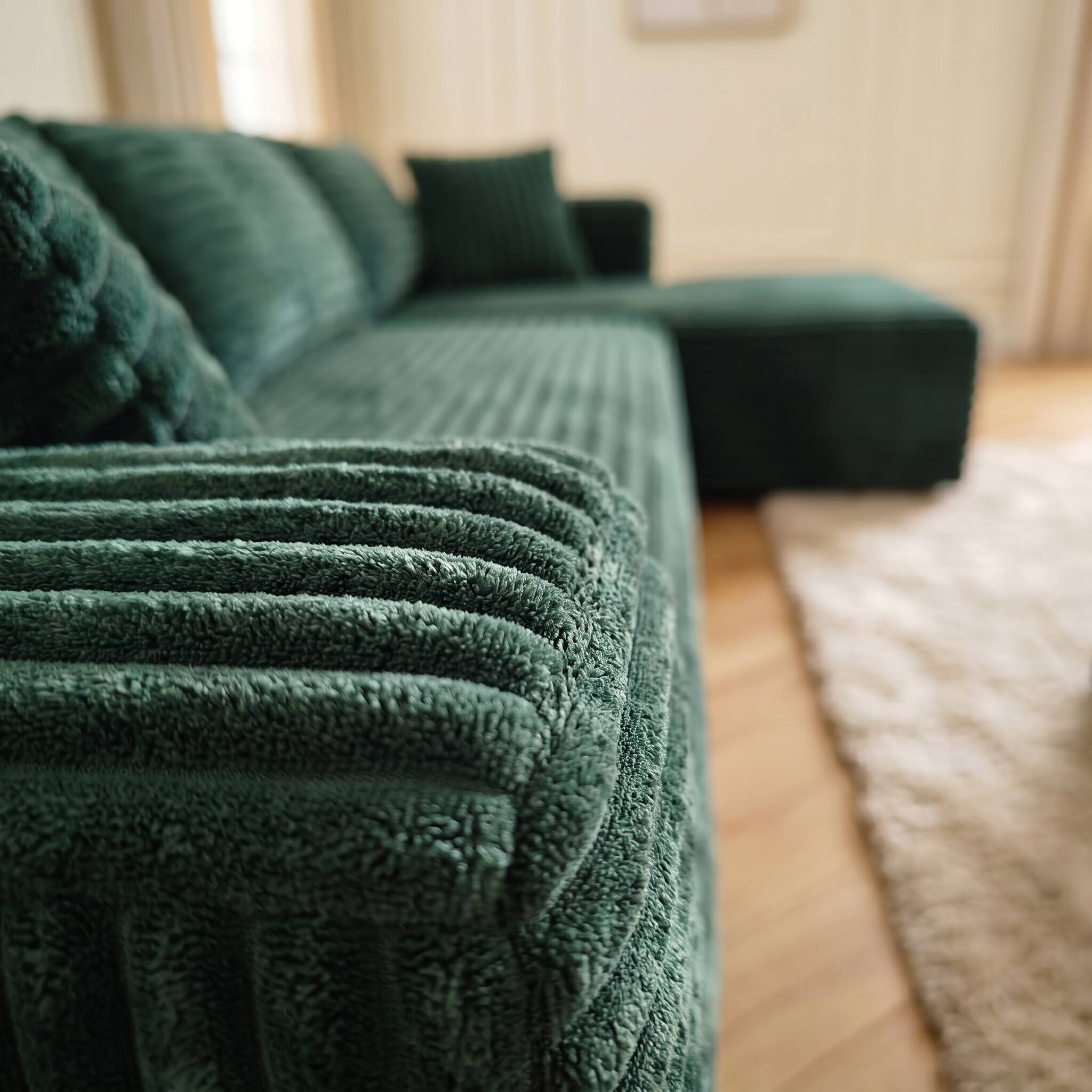Alt View 2. FUFU & GAGA - Modular Corduroy L-Shaped Sectional Sofa with Chaise, High-Density Rebound Sponge Cushions Tool-Free Assembly - Dark Green.
