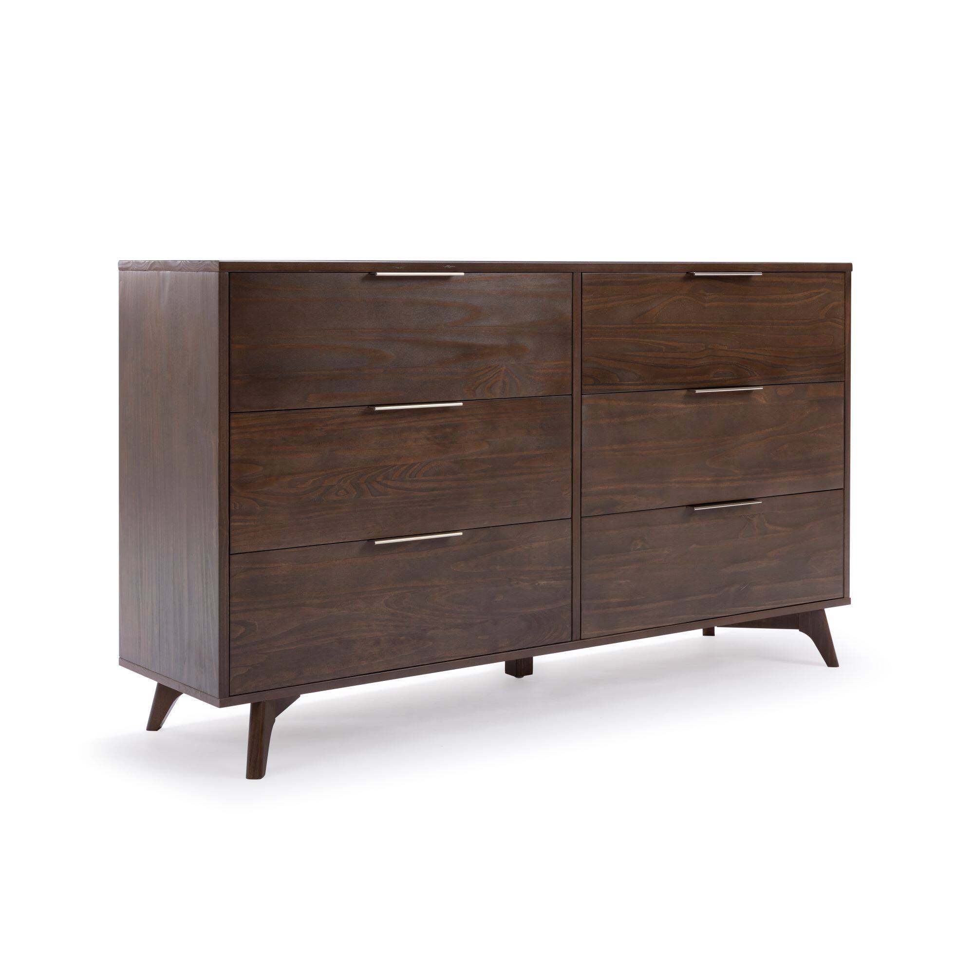 Alt View 5. Plank+Beam - Haven 6 Drawer Dresser with Brass Handle, Walnut - Walnut.