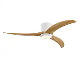 LUCKY ONE - 52" Ceiling Fan with Light Remote 6-Speed Wood Blades Indoor Use - Matte White,Natural Wood