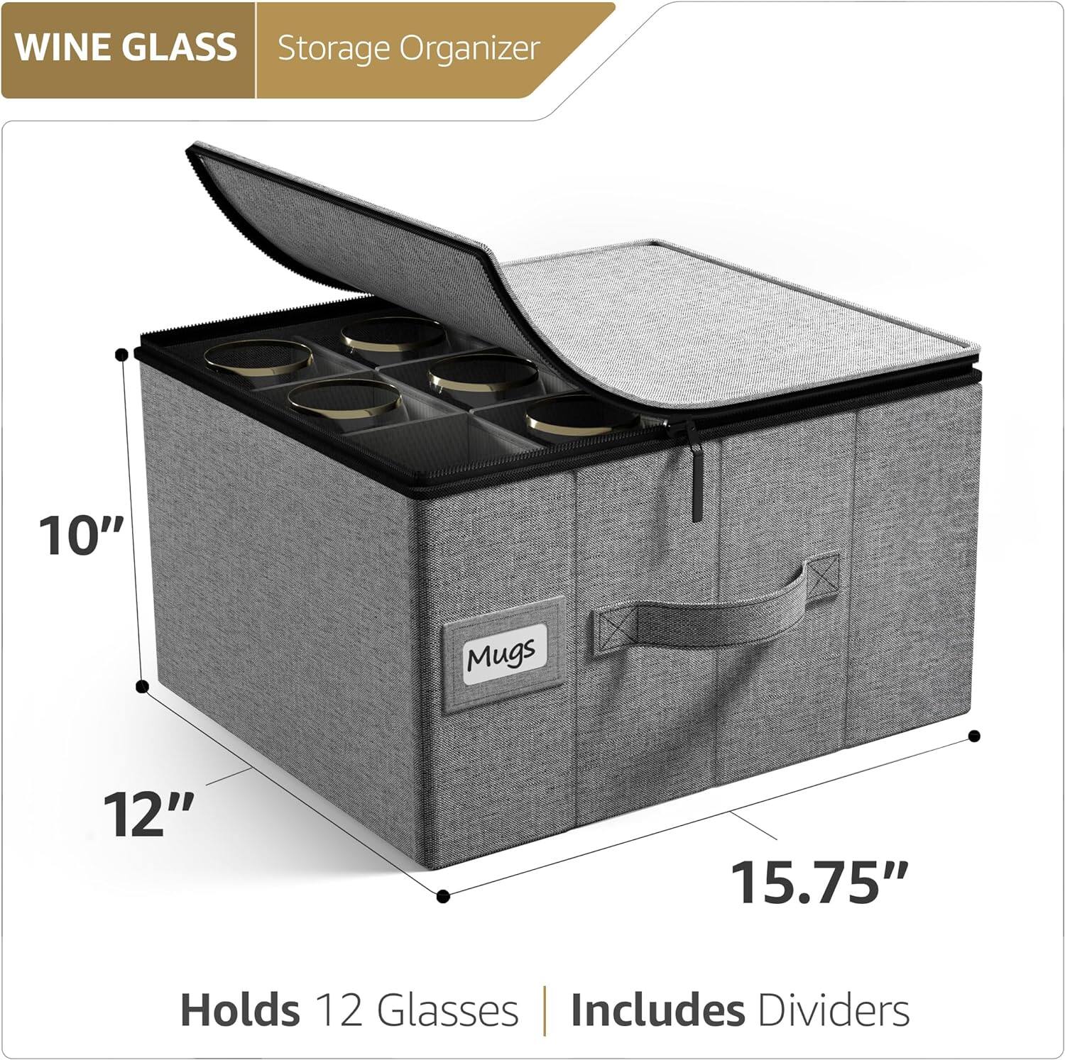 WINE GLASS Storage Organizer

10" x 12" x 15.75"

Holds 12 Glasses | Includes Dividers