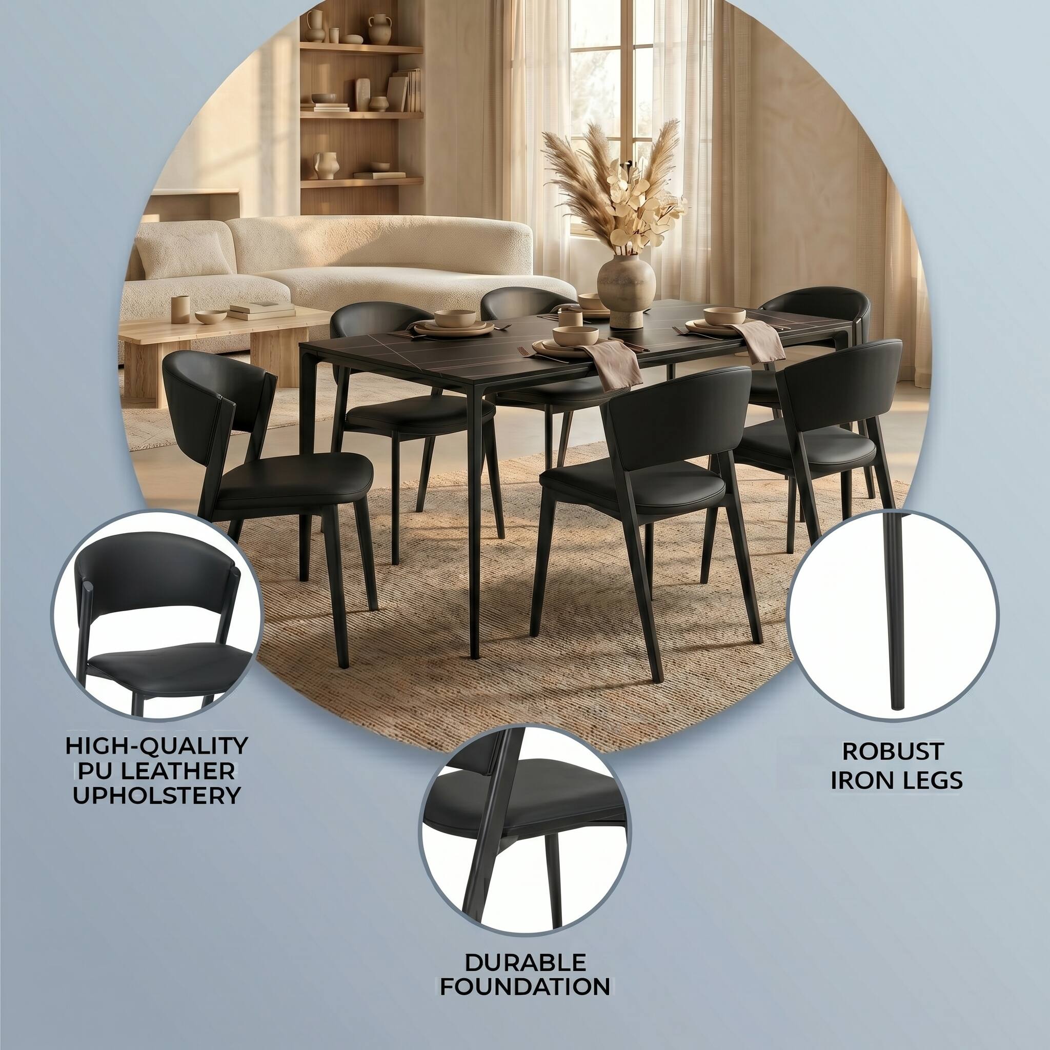 HIGH-QUALITY PU LEATHER UPHOLSTERY  
ROBUST IRON LEGS  
DURABLE FOUNDATION