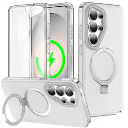 UUCOVER - Magnetic Kickstand Case for Samsung Galaxy S26 Ultra with PET Screen Protector, Metal Ring Holder, Matte Full Body Cover - Clear