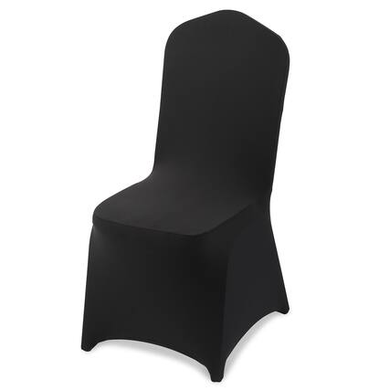 Front. VEVOR - 100 Pcs Black Chair Covers, Polyester Spandex Chair Cover, Stretch Slipcovers for Wedding Party Dining Banquet - Black.