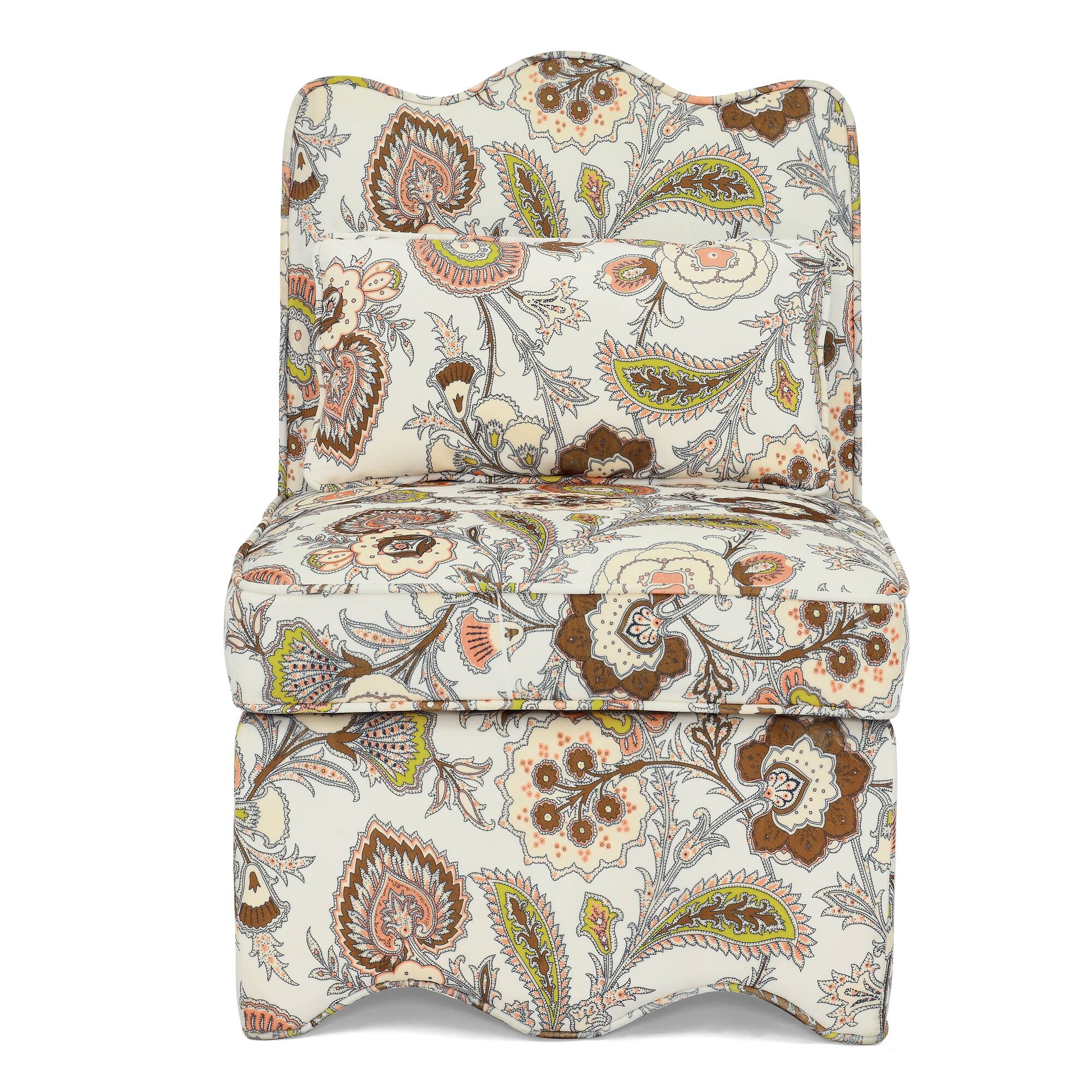 Alt View 4. Trinkets Crazed - Flannel Upholstered Accent Chair-Retro Single Sofa Chair with Floral Pattern, Armless Lounge Chair with Pillow - Brown.