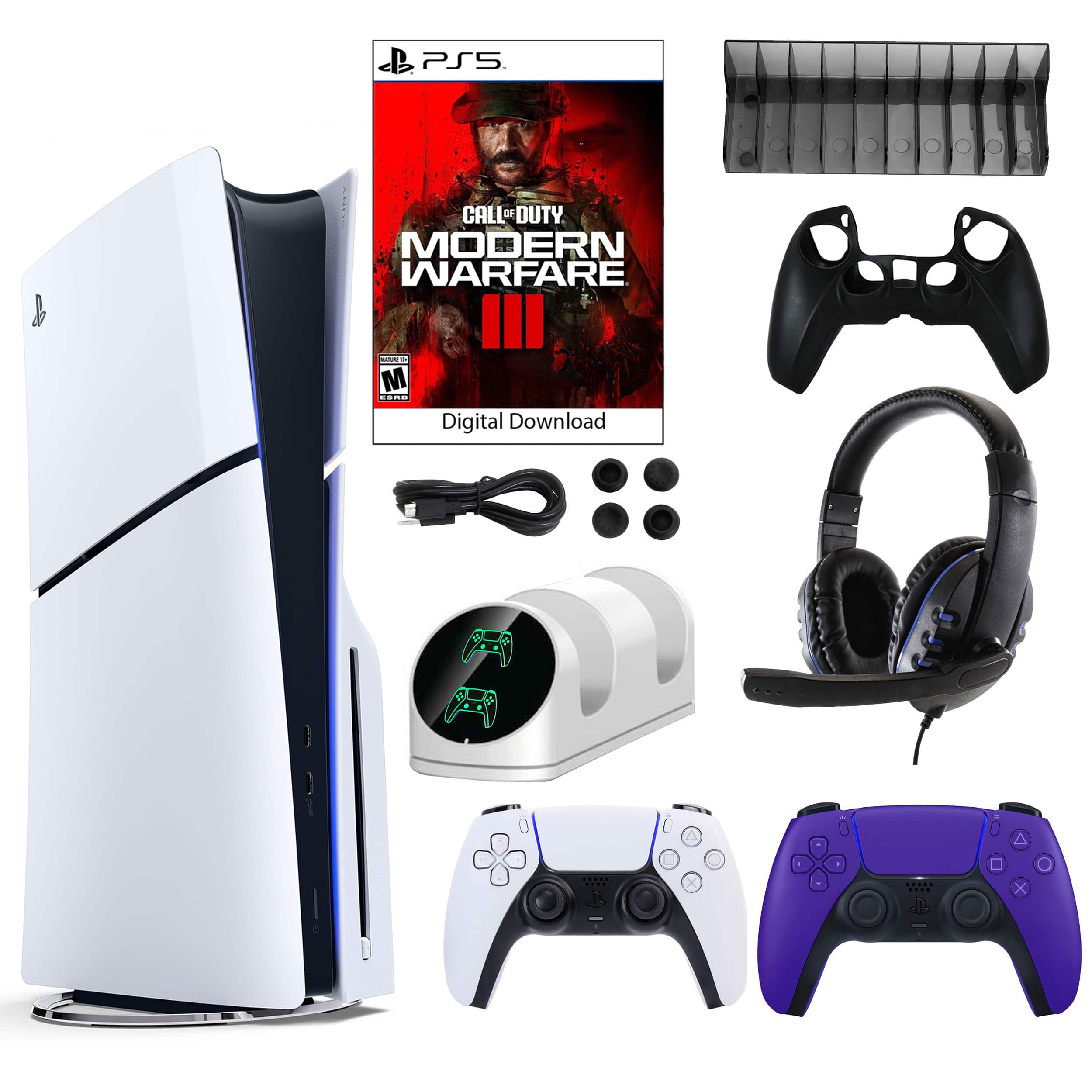 PS5 COD III Console with Purple Dualsense Controller and Accessories Kit - PlayStation 5
