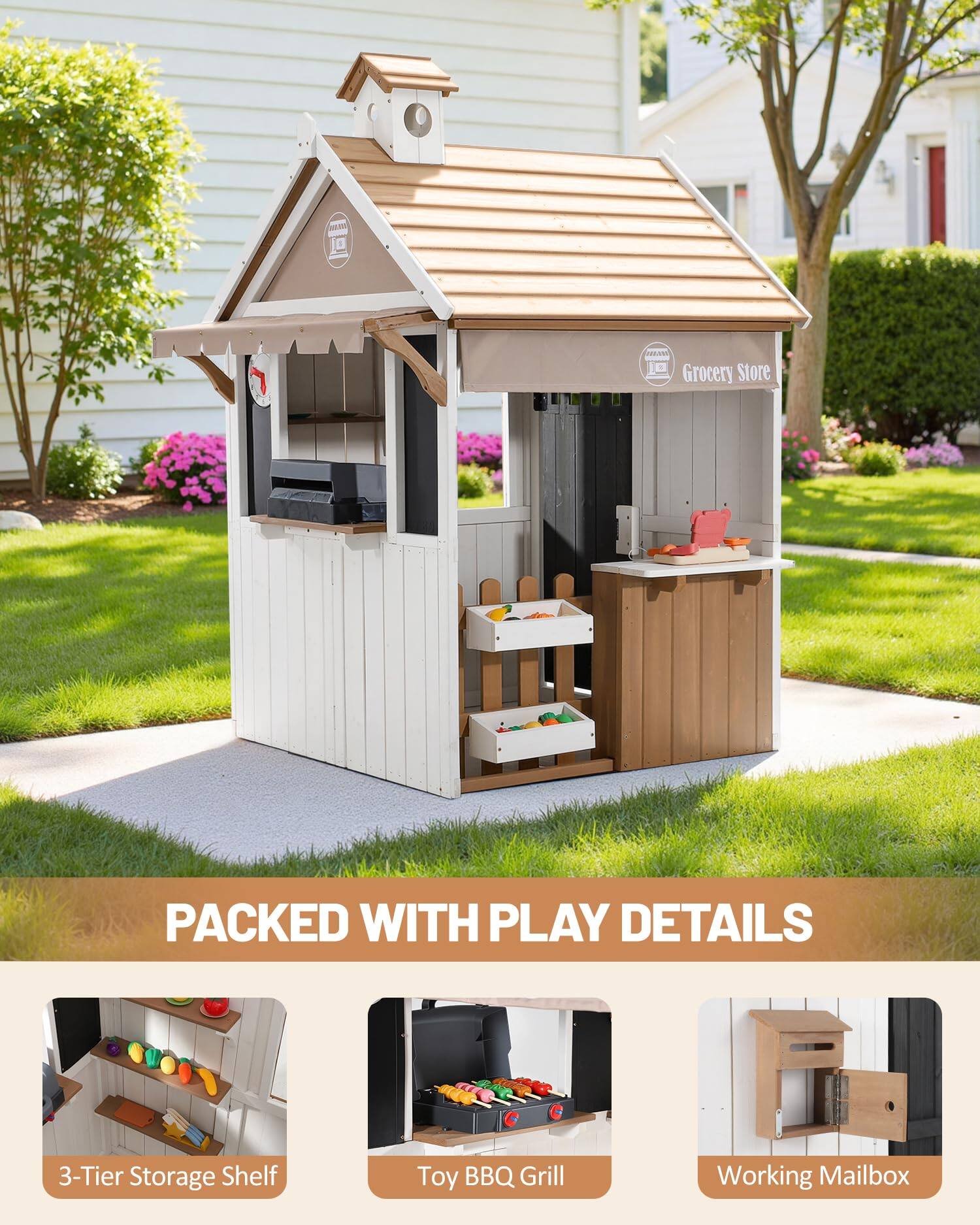 www.w. Grocery Store

PACKED WITH PLAY DETAILS

3-Tier Storage Shelf

Toy BBQ Grill

Working Mailbox