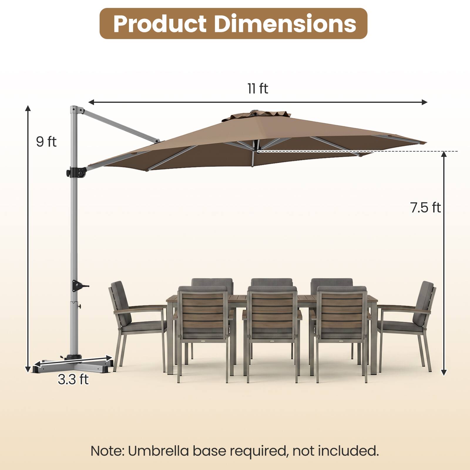 Costway 11FT Cantilever Outdoor Umbrella, Large Offset Umbrella with ...