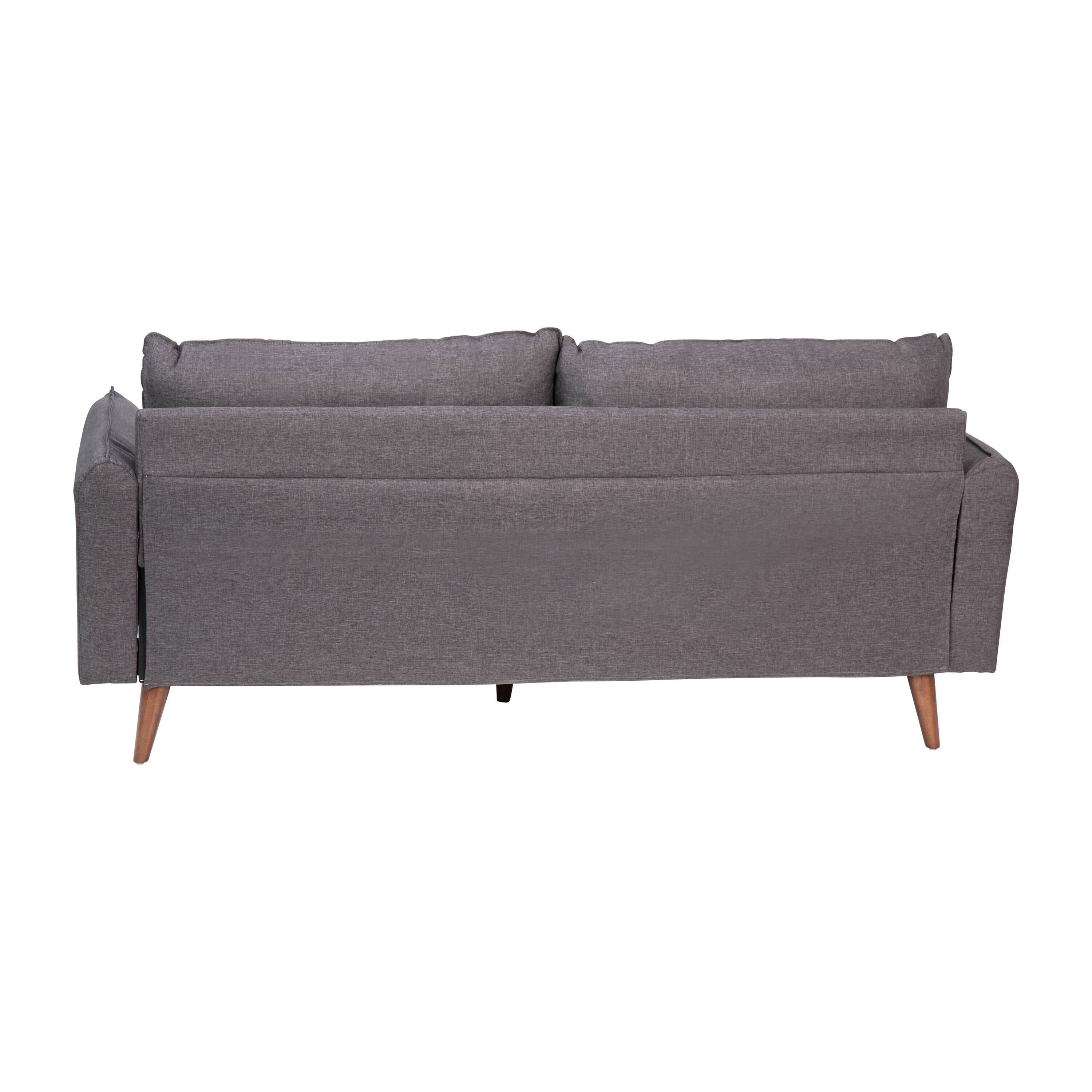 Alt View 7. Emma + Oliver - Carthage Upholstered Mid-Century Modern Pocket Spring Sofa with Wooden Legs and Removable Back Cushions - Stone Gray.