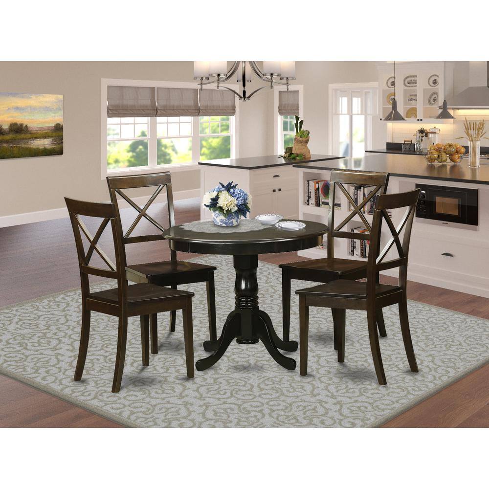 Back. East West Furniture - 5 PC Kitchen nook Dining set-Kitchen Table and 4 Chairs - Cappuccino.