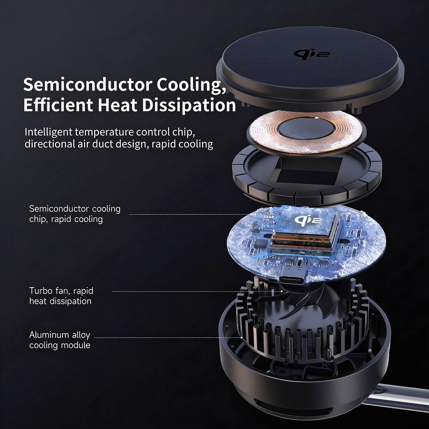 Semiconductor Cooling, Efficient Heat Dissipation  
Intelligent temperature control chip, directional air duct design, rapid cooling  

Semiconductor cooling chip, rapid cooling  

Turbo fan, rapid heat dissipation  

Aluminum alloy cooling module