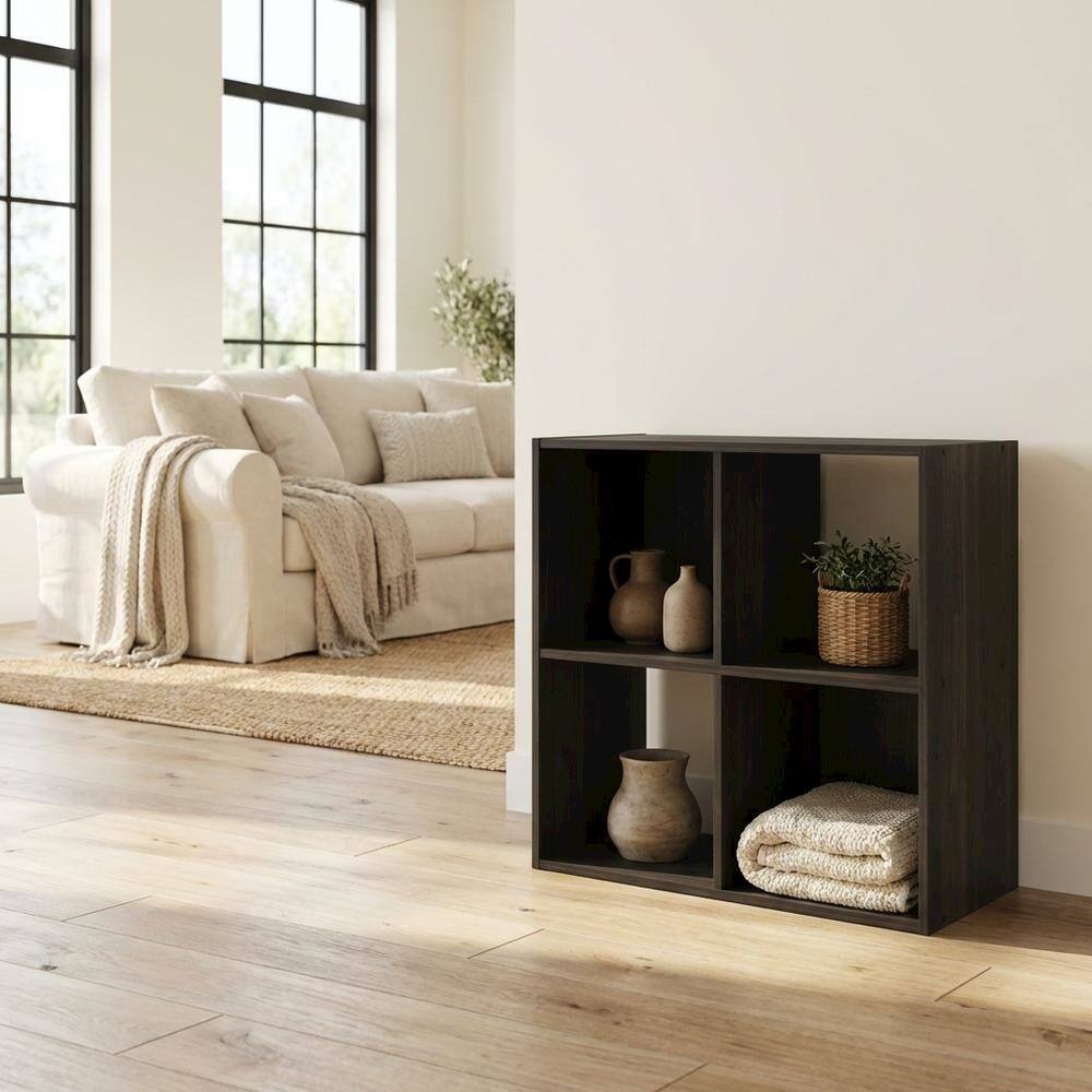Left. FurniFact - Wooden bookcase in brown with spacious shelving for home organization - Espresso.