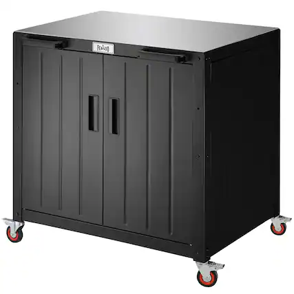Front. FEASTO - 304 Stainless Steel Movable Outdoor Grill Cart with Storage Cabinet - Black.