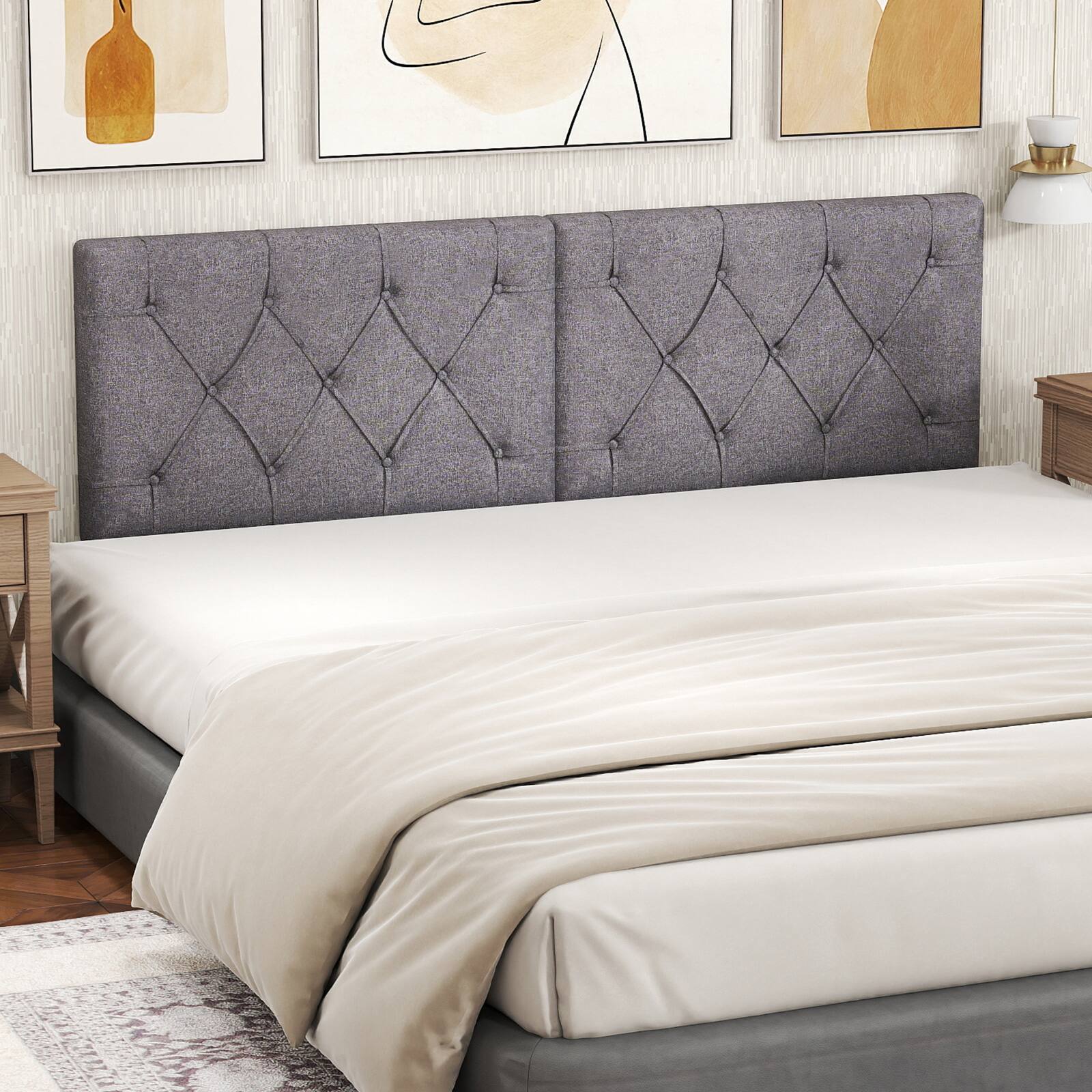 Alt View 1. Gymax - Gymax 2PCS Upholstered Headboard for Twin Size Bed w/ Fabric Upholstery Adjustable Height - Grey.